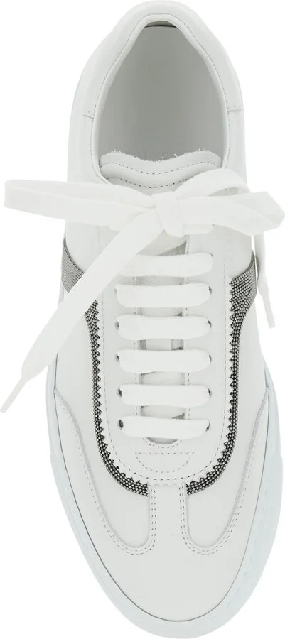 White Sneaker With Monili Chain Detail In Leather Woman - Image 4