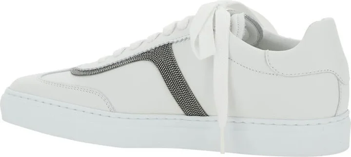 White Sneaker With Monili Chain Detail In Leather Woman - Image 3
