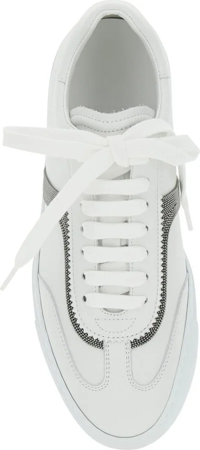 White Sneaker With Monili Chain Detail In Leather Woman - Image 4
