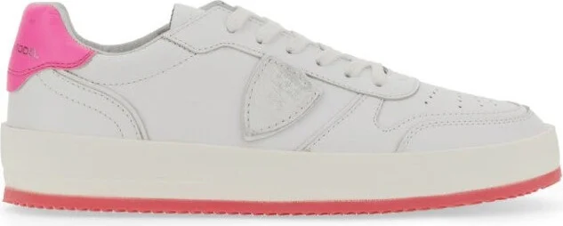 White Sneakers With Contrasting Pink Accents