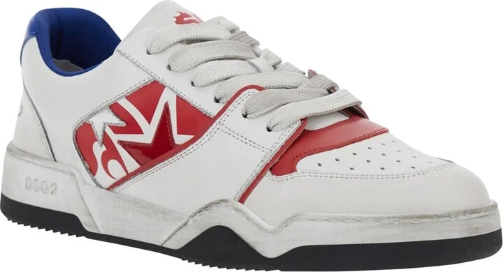 White Sneakers With Distressed Effect And Logo On The Heel In Leather Man - Image 2