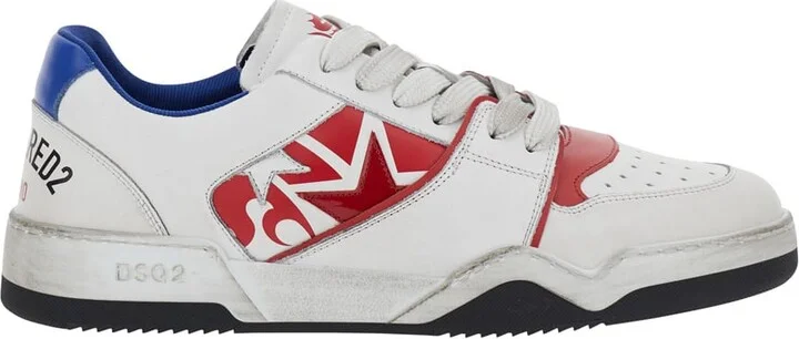 White Sneakers With Distressed Effect And Logo On The Heel In Leather Man