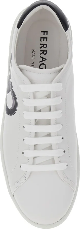 White Sneakers With Gancini Print On The Side And Contrasting Heel In Leather Man - Image 4