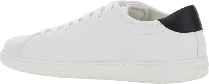 White Sneakers With Gancini Print On The Side And Contrasting Heel In Leather Man - Image 3