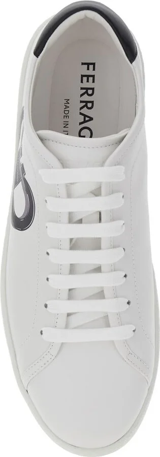 White Sneakers With Gancini Print On The Side And Contrasting Heel In Leather Man - Image 4