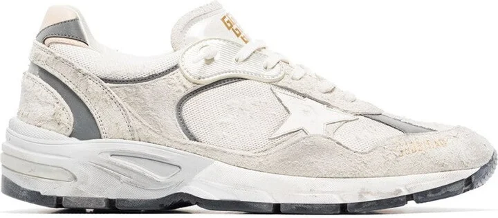 White Sneakers With Leather And Textured Finish