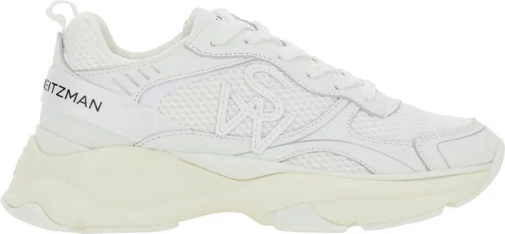 White Sneakers With Logo Embroidery On The Side And Logo Patch On The Heel In Leather And Mesh Woman