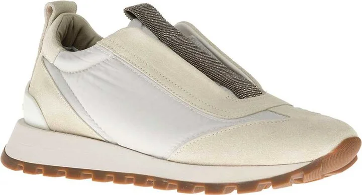 White Sneakers With Monile Insert In Suede And Fabric Woman - Image 2