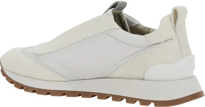 White Sneakers With Monile Insert In Suede And Fabric Woman - Image 3