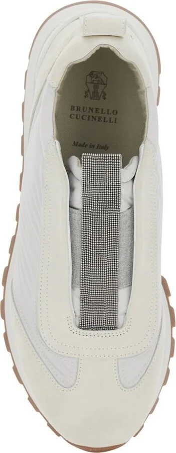 White Sneakers With Monile Insert In Suede And Fabric Woman - Image 4