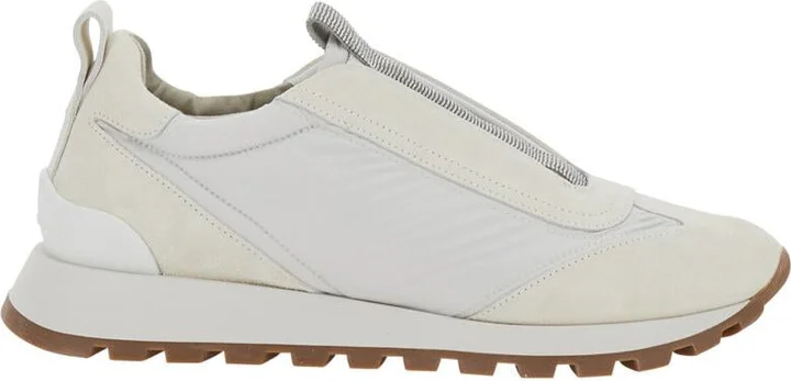 White Sneakers With Monile Insert In Suede And Fabric Woman