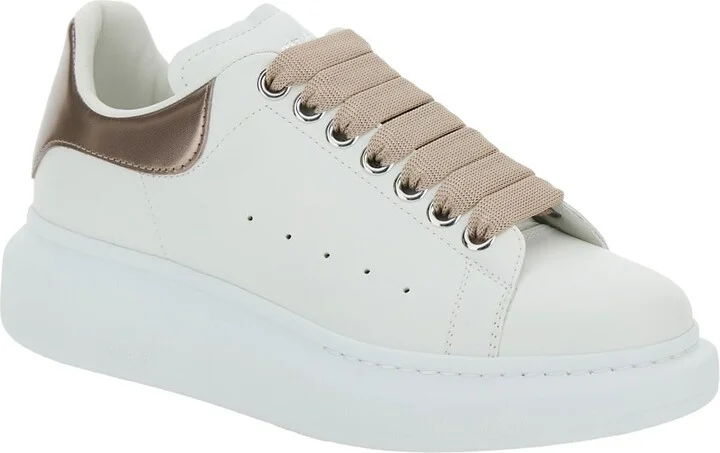 White Sneakers With Platform And Metallic Heel Tab In Leather Woman - Image 2