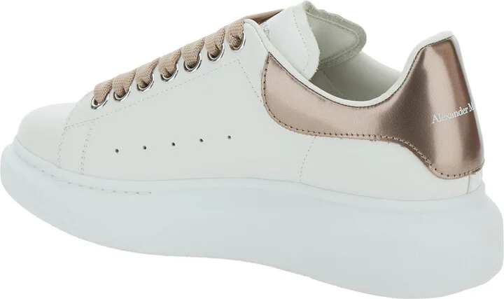 White Sneakers With Platform And Metallic Heel Tab In Leather Woman - Image 3
