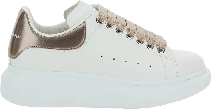 White Sneakers With Platform And Metallic Heel Tab In Leather Woman