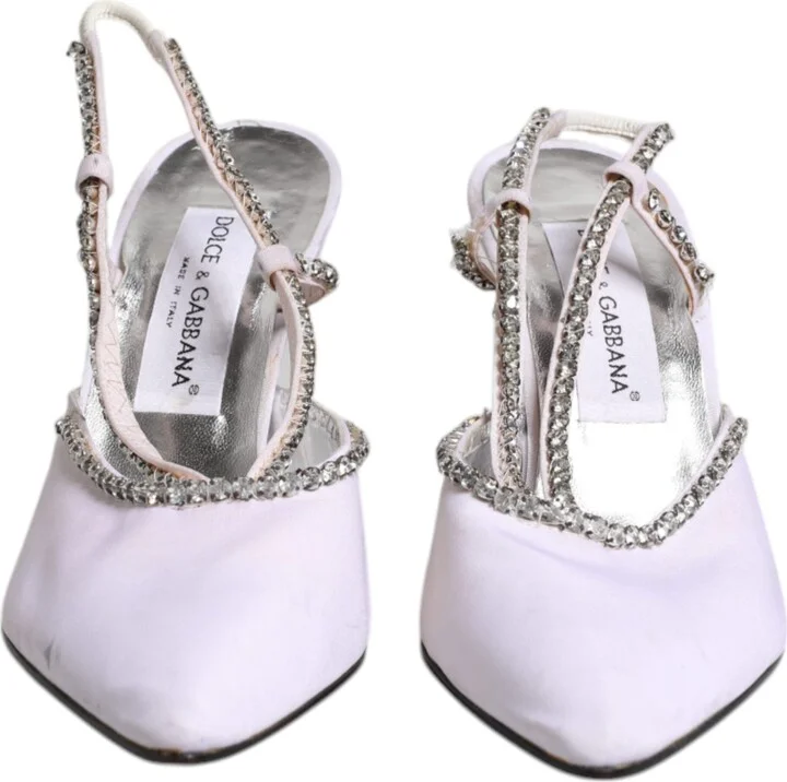 White Strass Crystal Slingbacks Pumps Women's Shoes (Pre-Owned) - Image 2