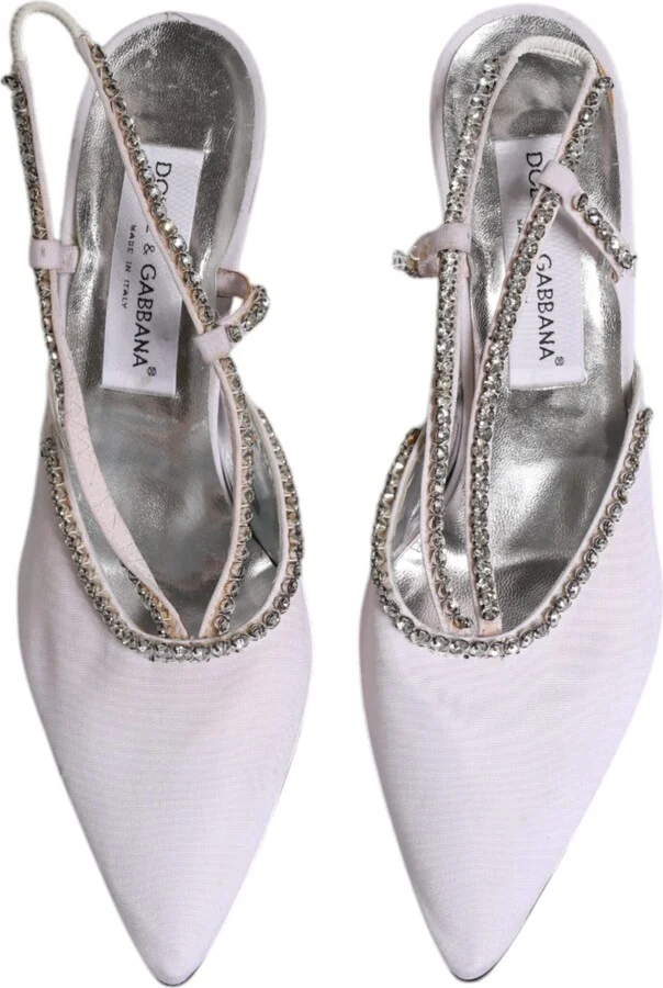 White Strass Crystal Slingbacks Pumps Women's Shoes (Pre-Owned) - Image 3