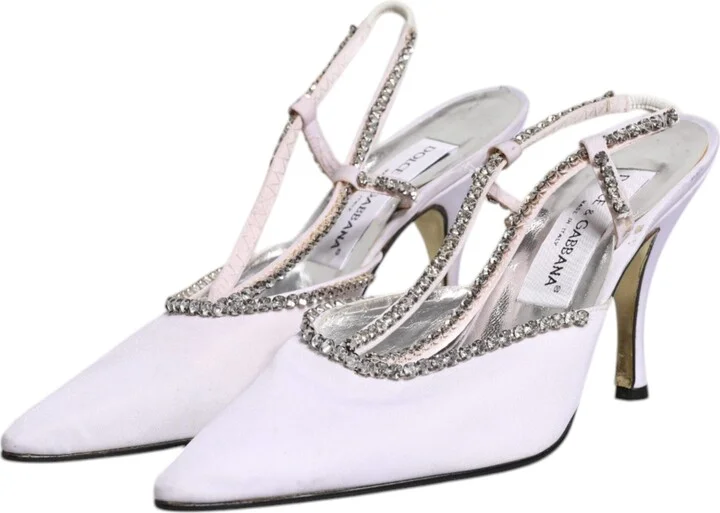 White Strass Crystal Slingbacks Pumps Women's Shoes (Pre-Owned) - Image 4