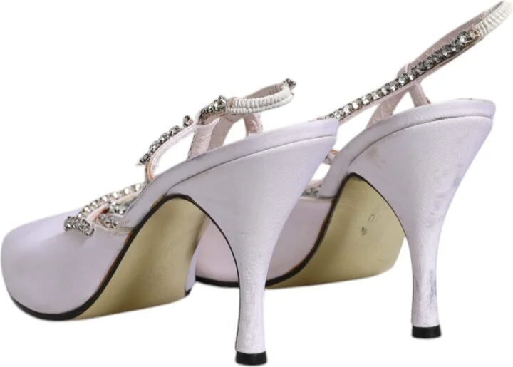White Strass Crystal Slingbacks Pumps Women's Shoes (Pre-Owned) - Image 5