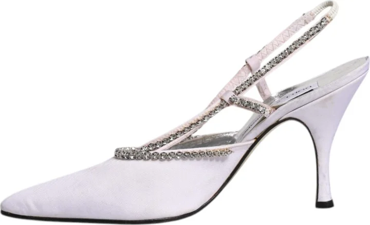 White Strass Crystal Slingbacks Pumps Women's Shoes (Pre-Owned) - Image 6