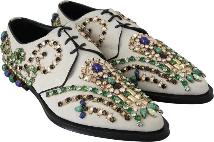White Suede Crystal Dress Broque Women's Shoes - Image 5