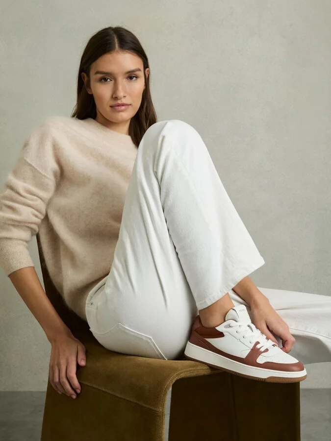 White/tan Leather Panelled Trainers - Image 2