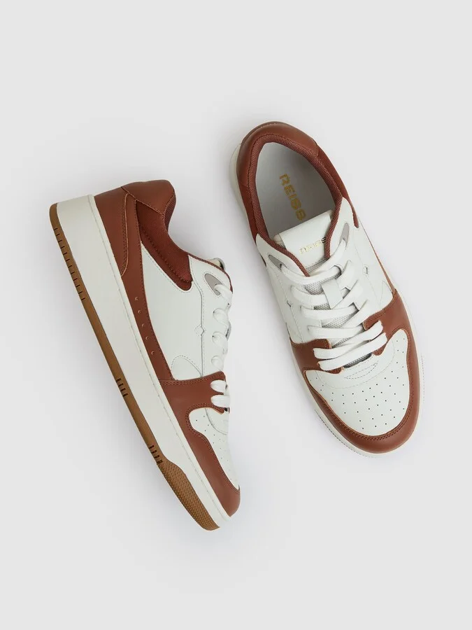 White/tan Leather Panelled Trainers - Image 3
