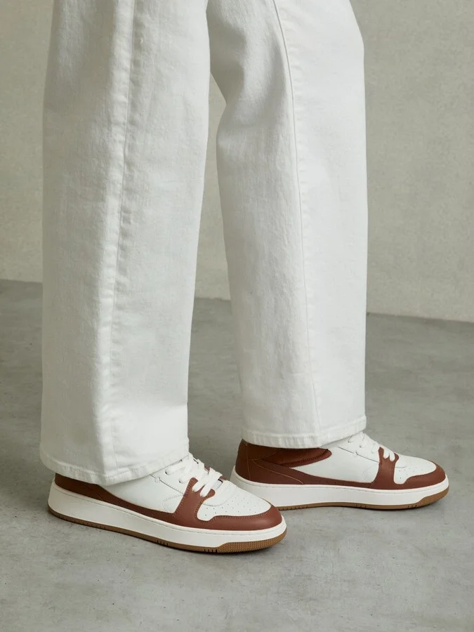 White/tan Leather Panelled Trainers - Image 4