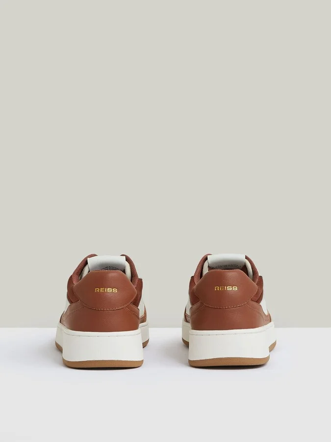 White/tan Leather Panelled Trainers - Image 5