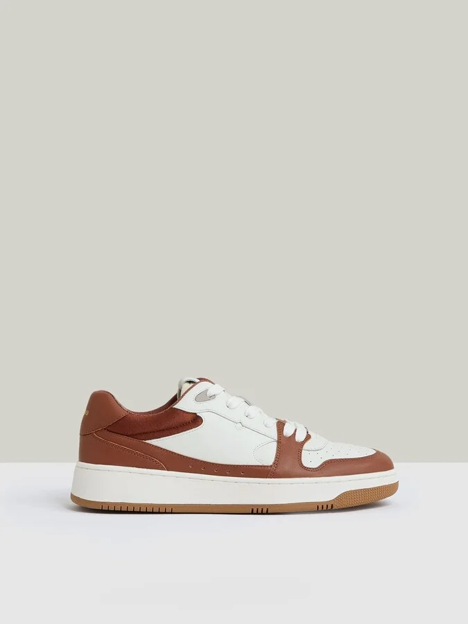 White/tan Leather Panelled Trainers