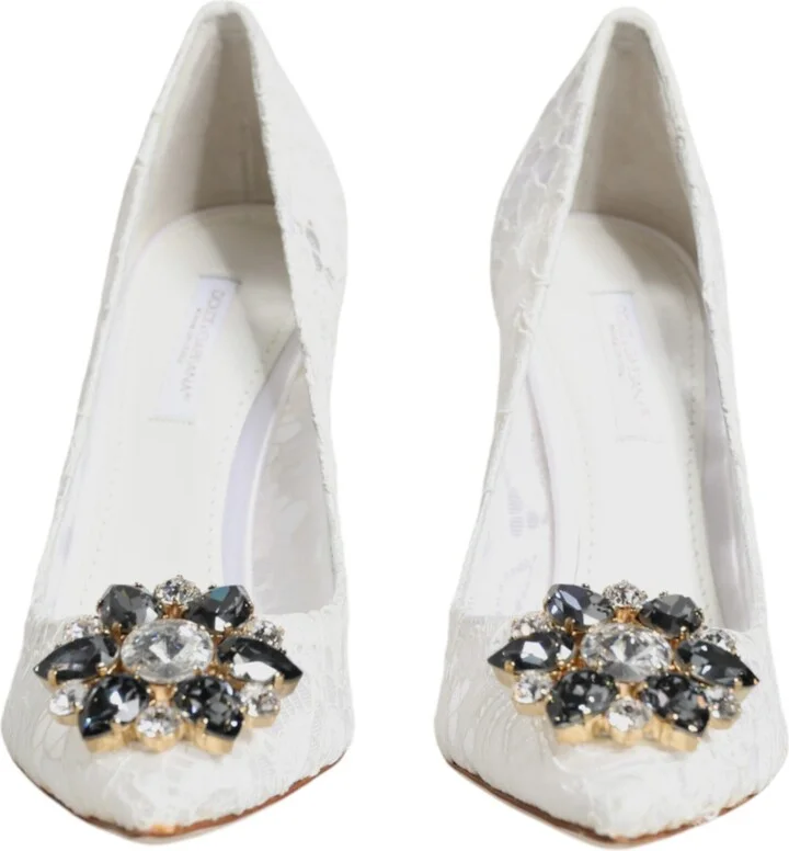 White Taormina Lace Crystal Heels Pumps Women's Shoes (Pre-Owned) - Image 2
