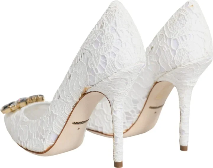 White Taormina Lace Crystal Heels Pumps Women's Shoes (Pre-Owned) - Image 5