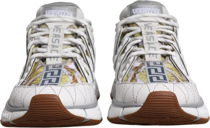 White Trigreca Barocco Print Low Top Sneakers Men's Shoes - Image 2