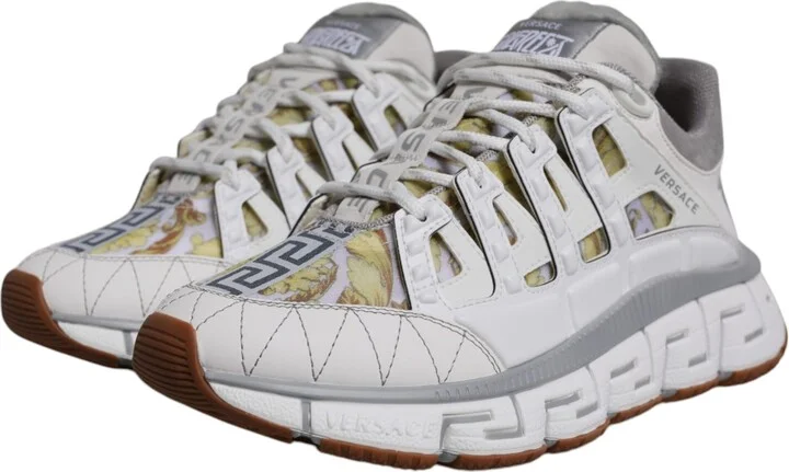 White Trigreca Barocco Print Low Top Sneakers Men's Shoes - Image 3