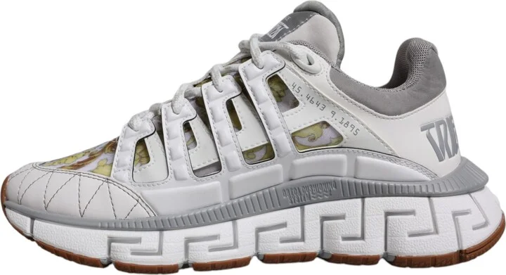 White Trigreca Barocco Print Low Top Sneakers Men's Shoes - Image 5