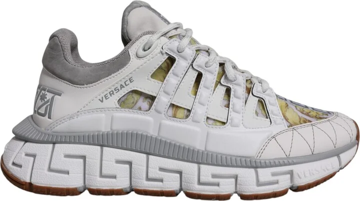 White Trigreca Barocco Print Low Top Sneakers Men's Shoes