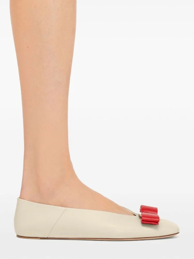 White Vara Bow Leather Ballet Pumps - Image 5
