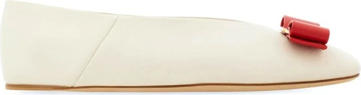 White Vara Bow Leather Ballet Pumps