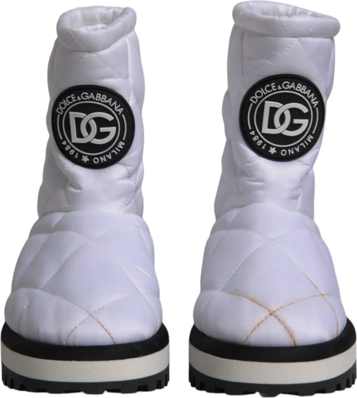 White Viscose Padded Mid Calf Boots Women's Shoes (Pre-Owned) - Image 2