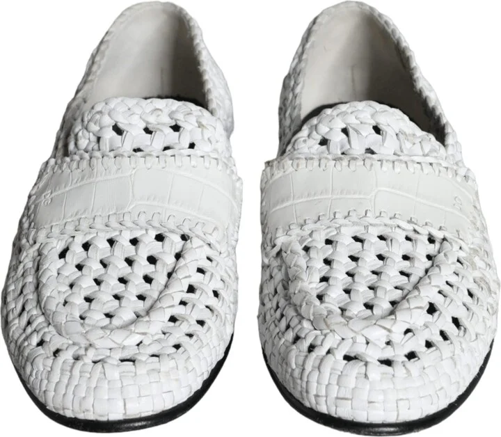 White Woven Leather Slip On Loafers Men Men's Shoes (Pre-Owned) - Image 2