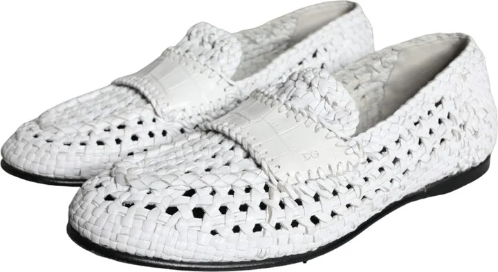 White Woven Leather Slip On Loafers Men Men's Shoes (Pre-Owned) - Image 3