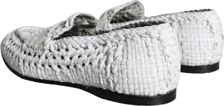 White Woven Leather Slip On Loafers Men Men's Shoes (Pre-Owned) - Image 4