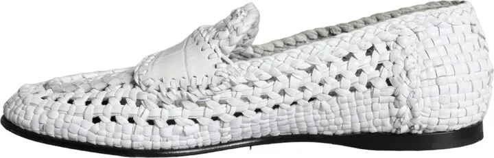 White Woven Leather Slip On Loafers Men Men's Shoes (Pre-Owned) - Image 5
