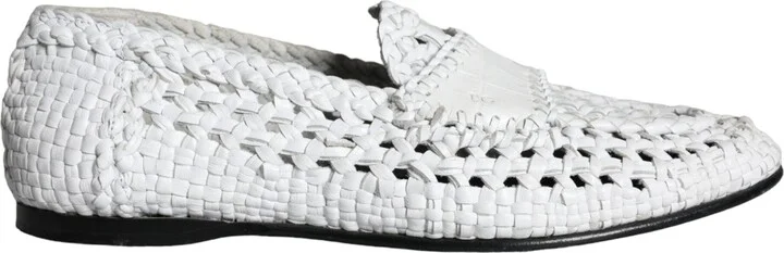 White Woven Leather Slip On Loafers Men Men's Shoes (Pre-Owned)