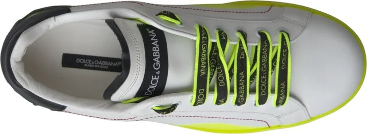 White Yellow Portofino Leather Sneakers Men's Shoes - Image 6