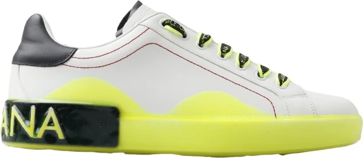 White Yellow Portofino Leather Sneakers Men's Shoes