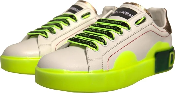 White Yellow Portofino Leather Sneakers Women's Shoes - Image 3