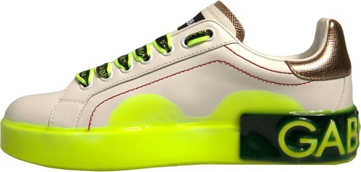 White Yellow Portofino Leather Sneakers Women's Shoes - Image 5