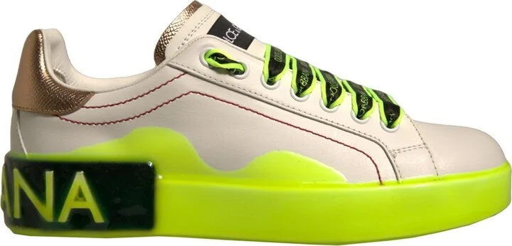 White Yellow Portofino Leather Sneakers Women's Shoes