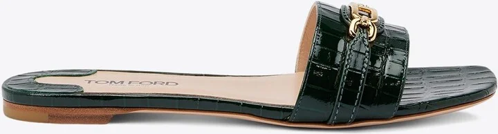 Whitney Croc-Embossed Leather Slides