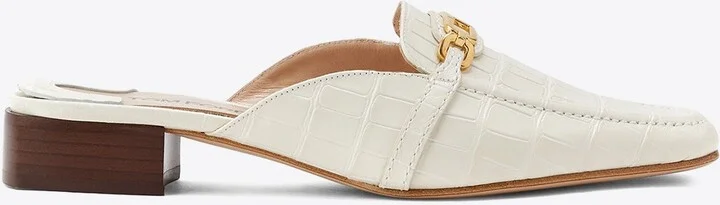 Whitney Croc-Embossed Leather Slippers